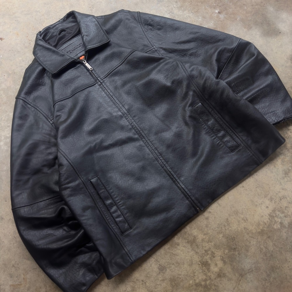 Vintage 90s Roundtree & Yorke Leather Jacket Lambskin Bomber Black Size XL d3